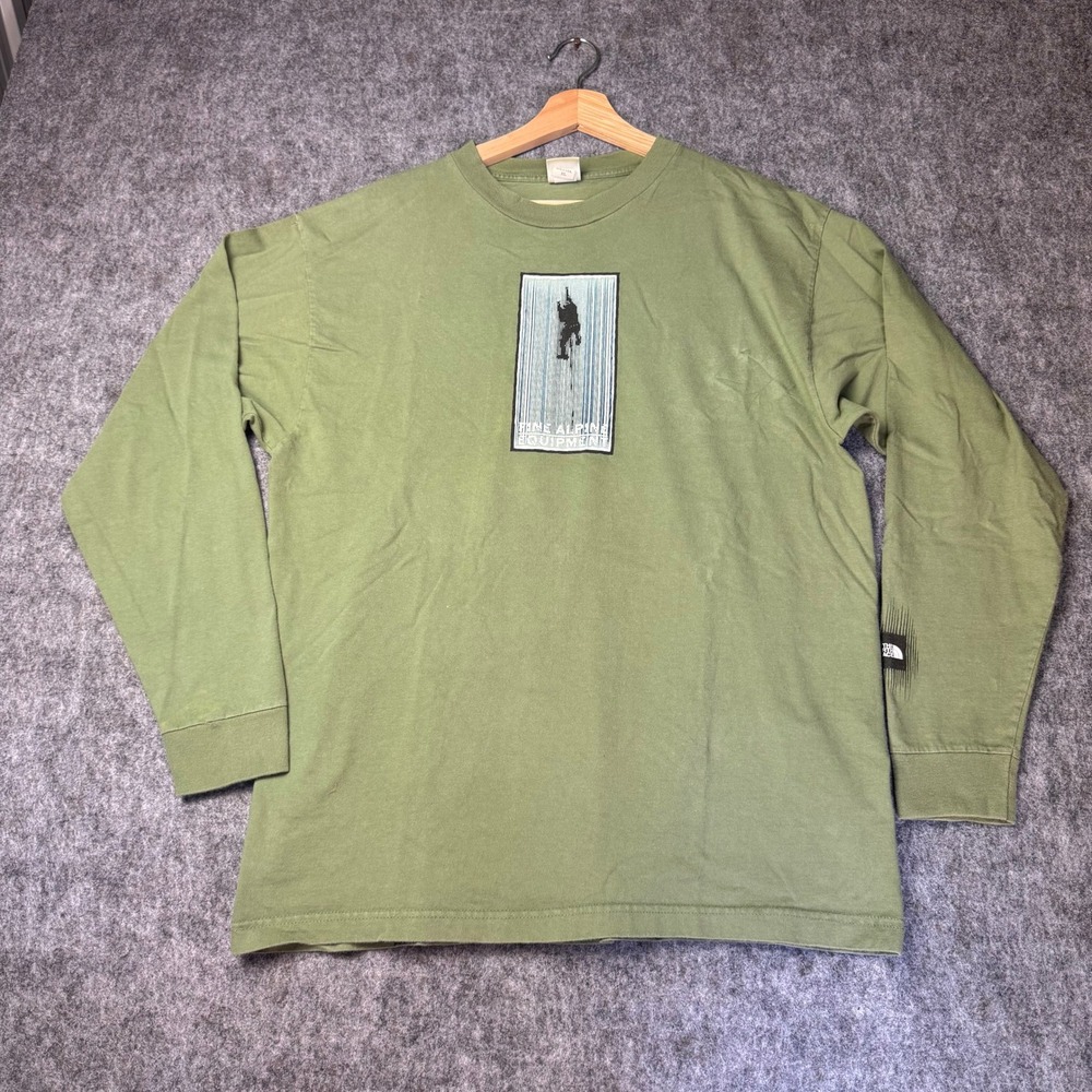 Vintage The North Face Long Sleeve Tee USA Made Green Climbing Graphic XL